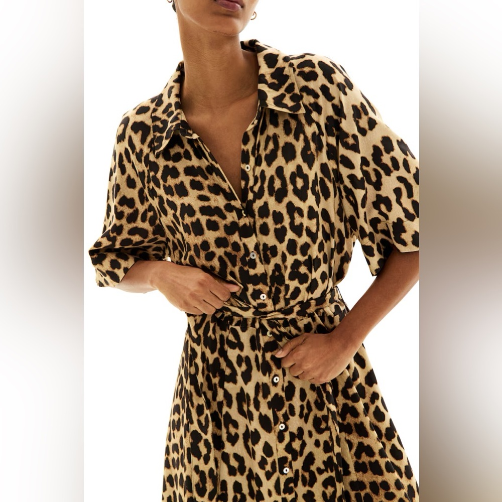 H&M Leopard Print Tie-Belt Dress - Size M